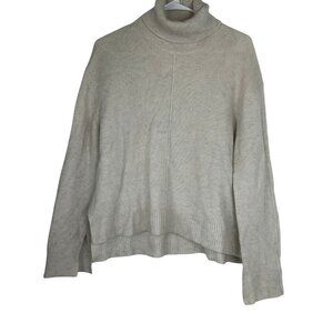 AQUA Womens 100% Cashmere Sweater Long Sleeve BEIGE Turtleneck Size Large